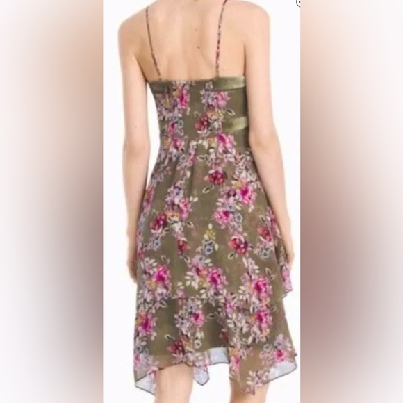 WHBM| White House Black Market Chiffon & Velvet Asymmetric Floral Scarf Dress - Picture 4 of 8